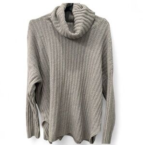 Lou & Grey Cozy Gray Ribbed Turtleneck Sweater Wool Blend XL